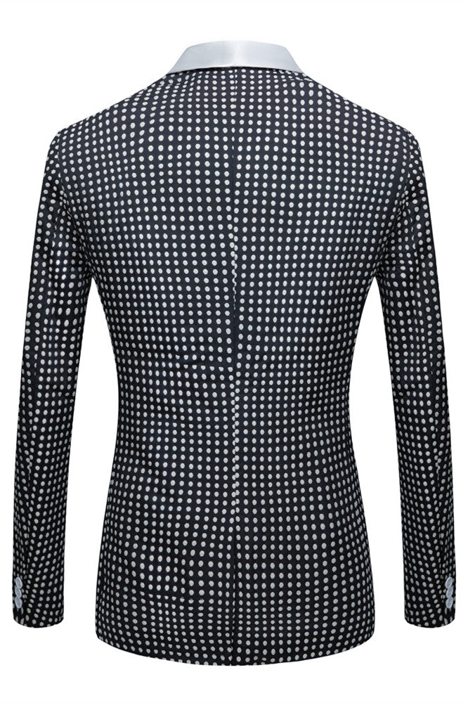Modern Slim Fit Black Dot Shawl Lapel Wedding Suit for Men