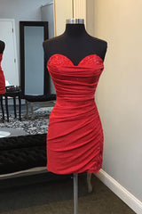 Glitter Red Sweetheart Tight Short Homecoming Dress/Mini Dress with Appliques