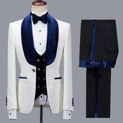 Handsome Quincy White Jacquard Shawl Lapel Men's Suit for Wedding