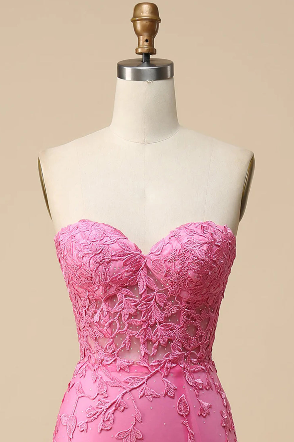 Long Corset Prom Dress in Pink Sweetheart Mermaid Style with Tulle and Appliques