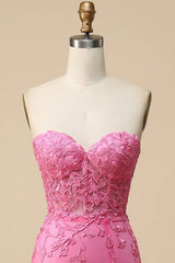 Long Corset Prom Dress in Pink Sweetheart Mermaid Style with Tulle and Appliques