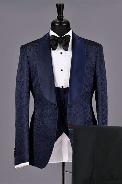 Fashion Dark Navy Jacquard Bespoke Wedding Suits for Men