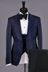 Fashion Dark Navy Jacquard Bespoke Wedding Suits for Men