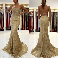 Gold Appliques Long Mermaid Evening Dress