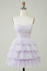 Lilac Corset A-Line Short Tulle Tiered Homecoming Dress/Mini Dress