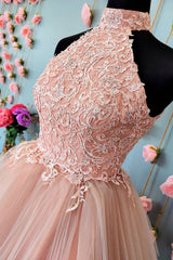 Sparkly Blush A-Line Short Tulle Homecoming Dress/Mini Dress with Lace