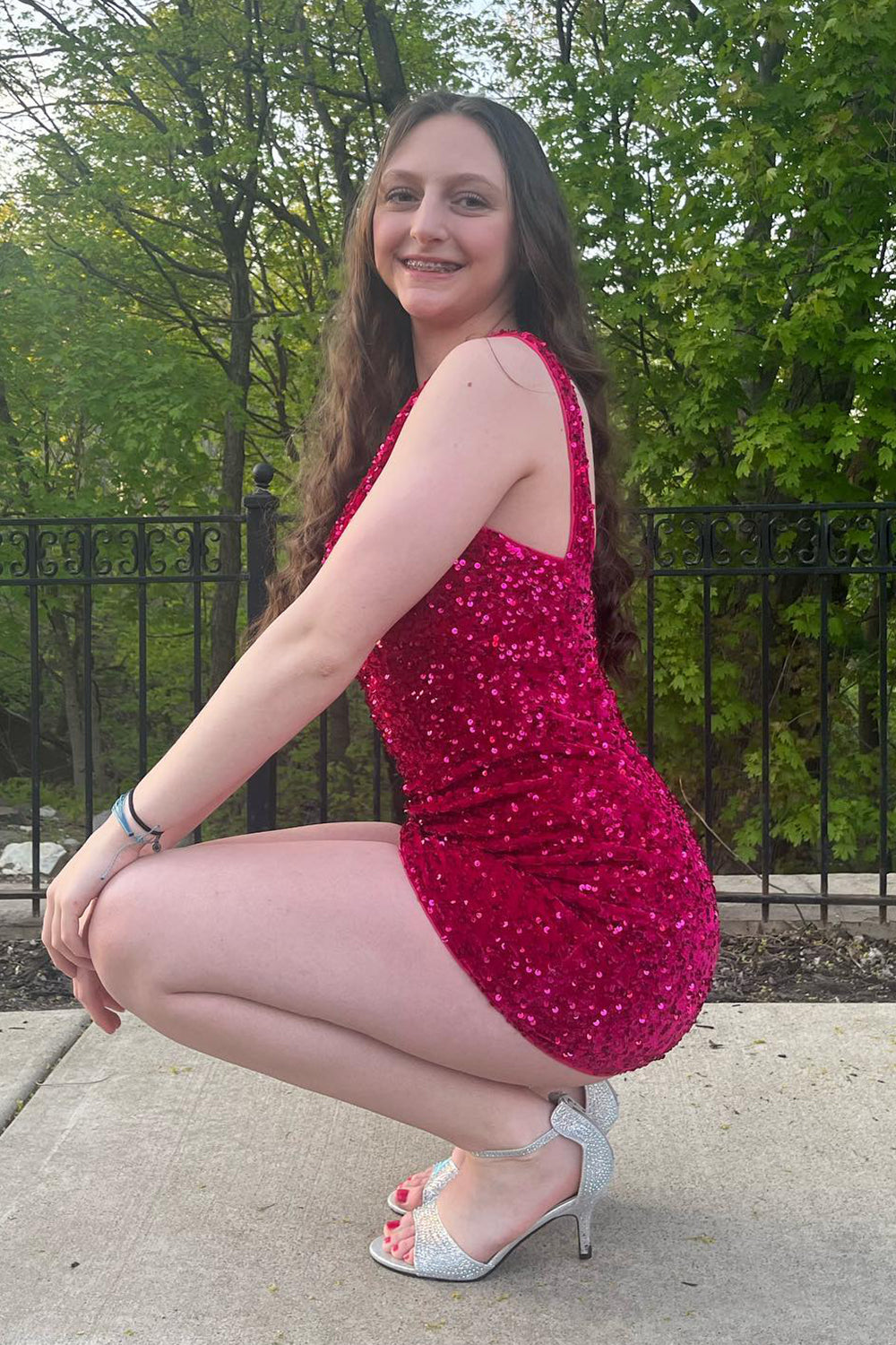 Sparkly Burgundy Sequins One Shoulder Tight Short Homecoming Dress/Mini Dress