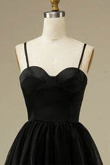 Simple Black Tulle Midi Dress in A-line Style