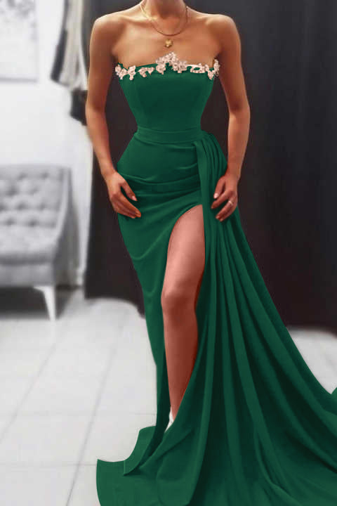 Orange Mermaid Strapless Long Evening Dress With Split