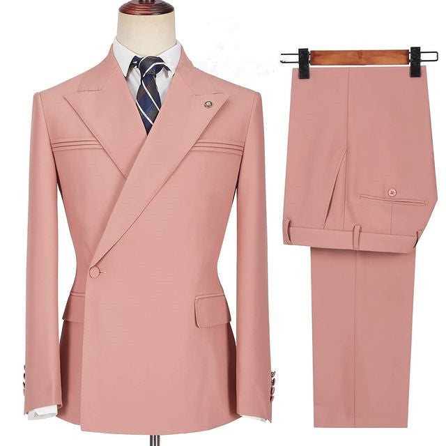 Best-Fitted Pink Peaked Lapel Wedding Blazer for Groom with Ruffles
