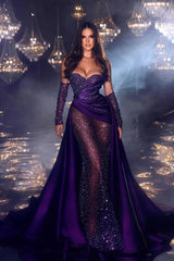 Purple Sweetheart Evening Dress Sequins Mermaid Overskirt