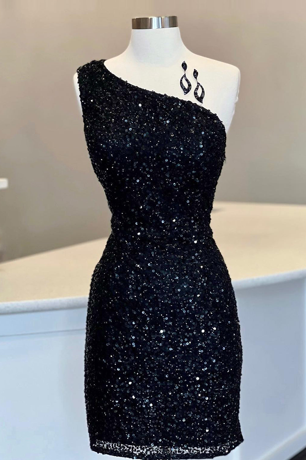 Sheath One Shoulder Royal Blue Sequins Short Homecoming Dress/Mini Dress
