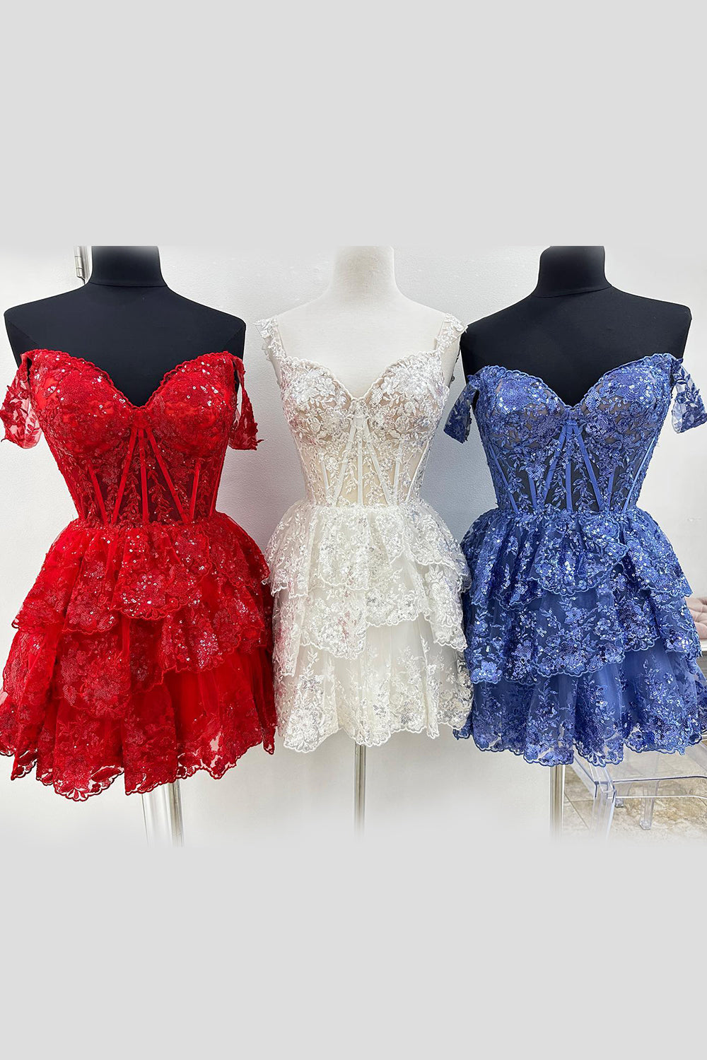 Sparkly White Corset Tiered Lace A-Line Short Homecoming Dress/Mini Dress
