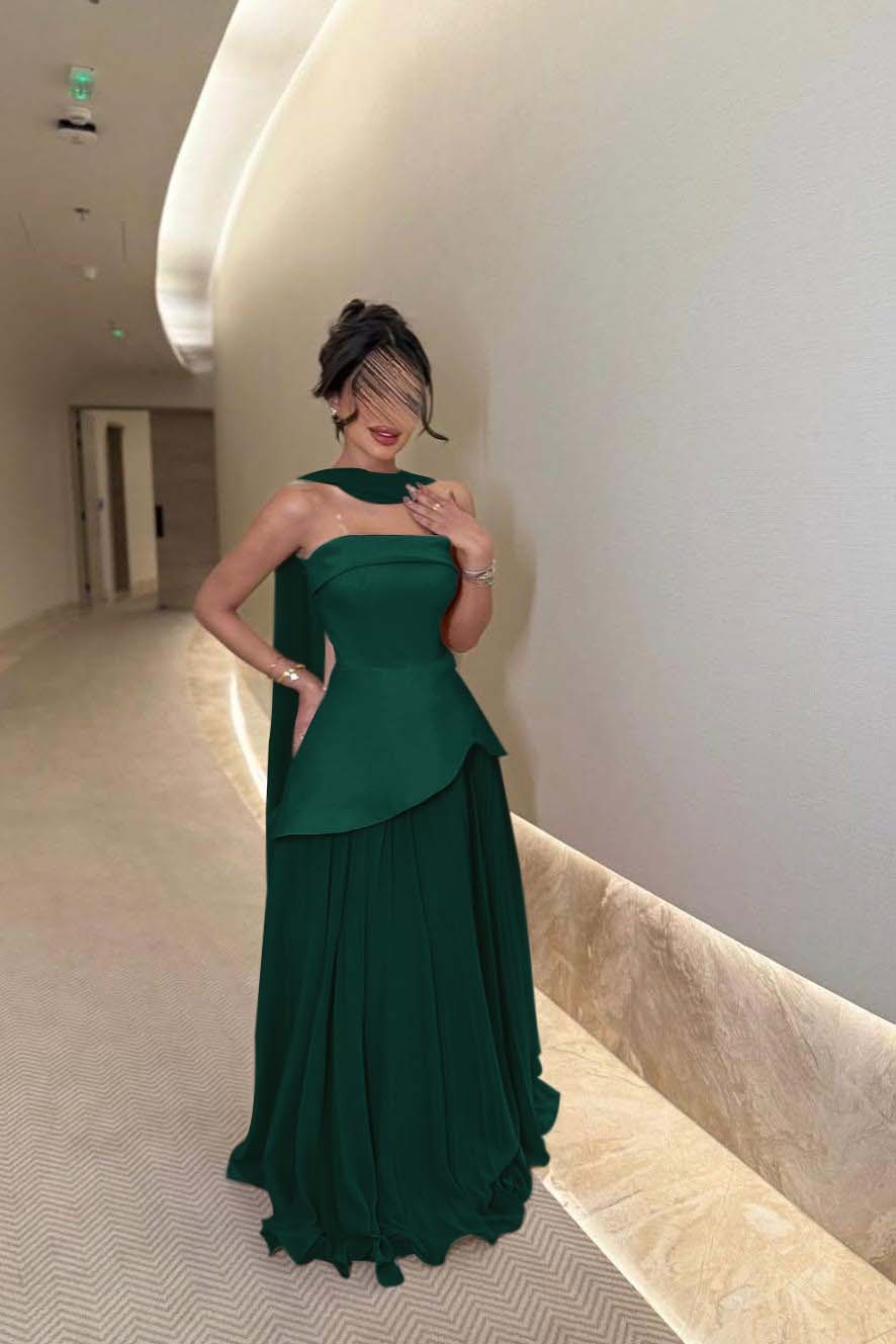Chic Strapless Sleeveless Long Formal Dress With Ruffles Pleated