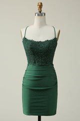 Sparkly Dark Green Beaded Short Homecoming Dress/Mini Dress with Appliques