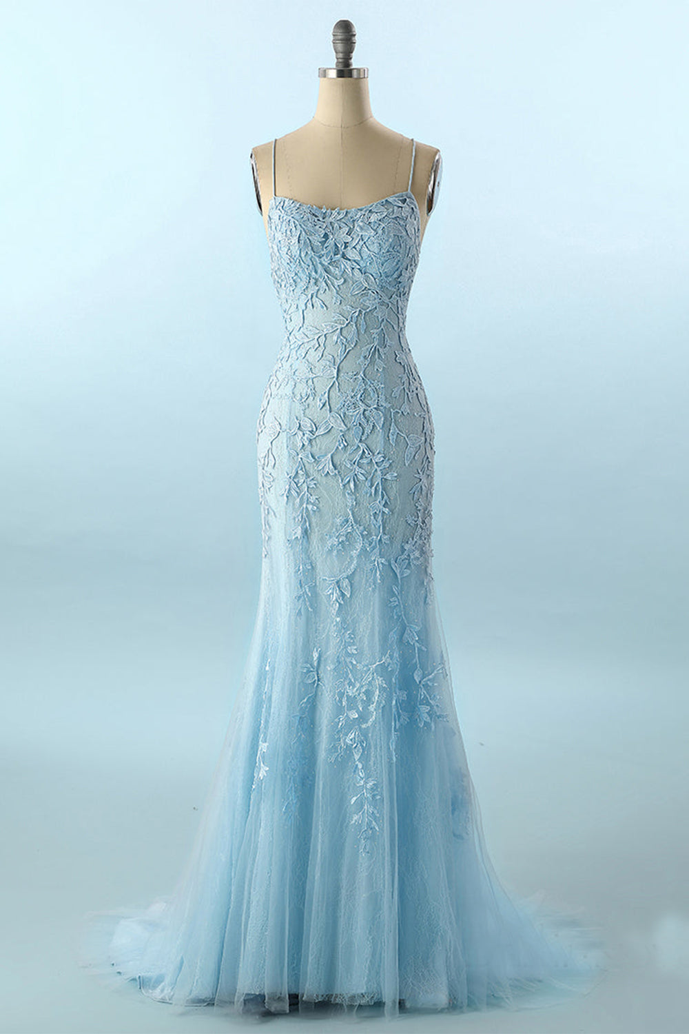 Backless Evening Gown in Long Mermaid Blue Prom Dress