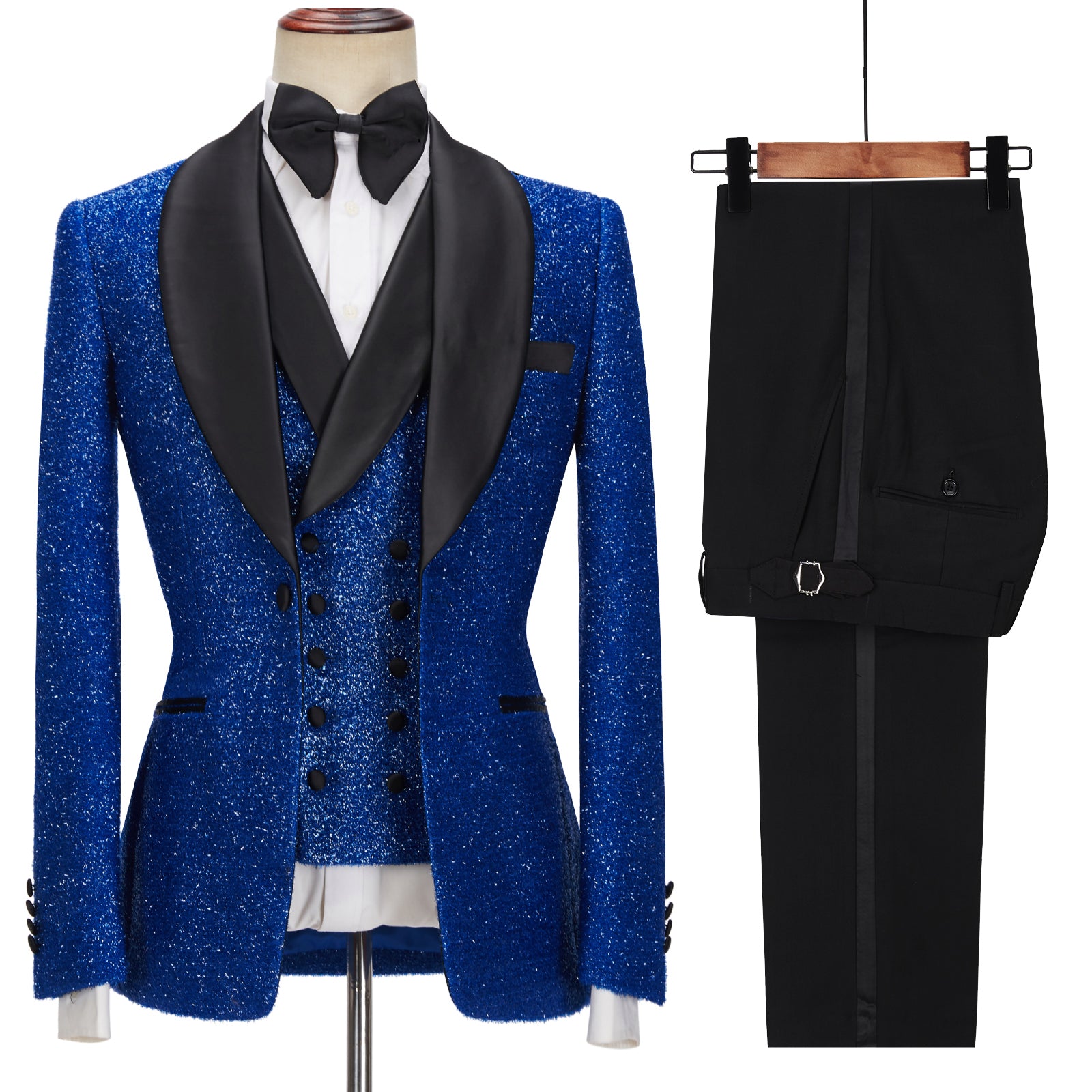 Fashion Slim Fit Royal Blue Sparkle Three-Piece One-Button Men's Suits