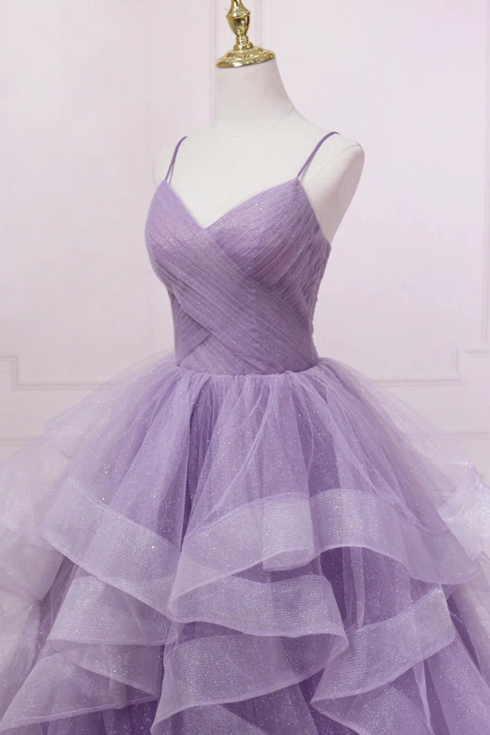 Purple Long Prom Dress with Spaghetti Straps in A-Line Style