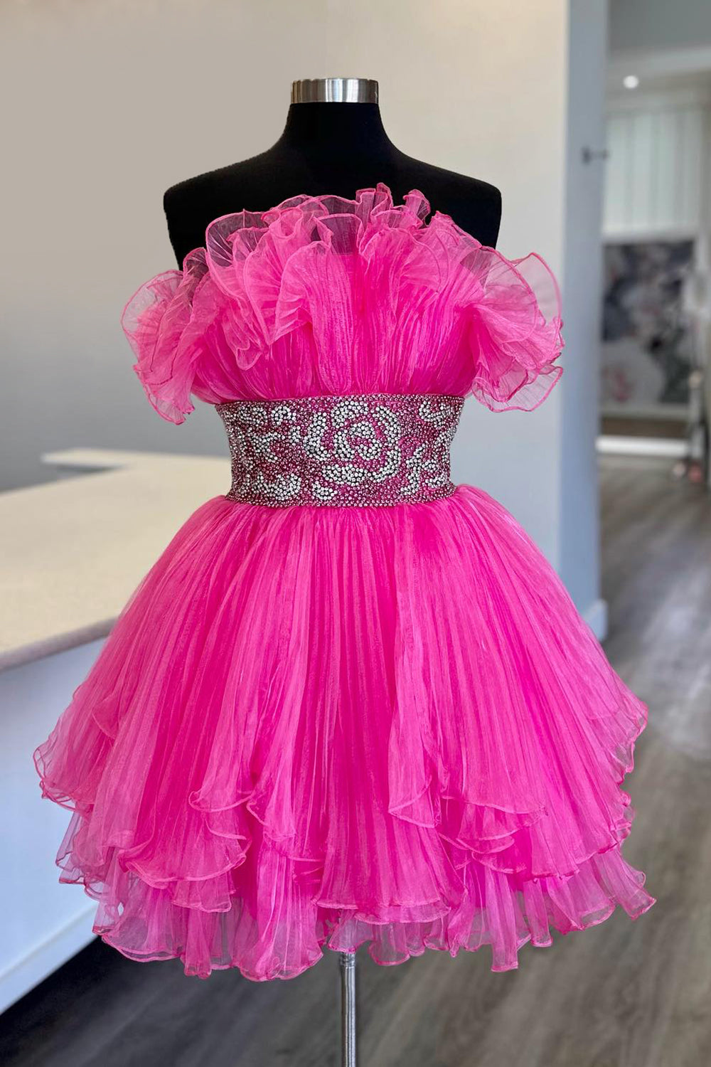 Blue A-Line Strapless Ruffled Short Homecoming Dress/Mini Dress