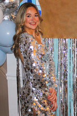 Sparkly Silver Long Sleeves Short Homecoming Dress/Mini Dress