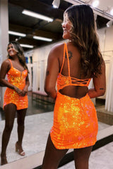 Orange Sparkly Sequins Tight Short Homecoming Dress/Mini Dress