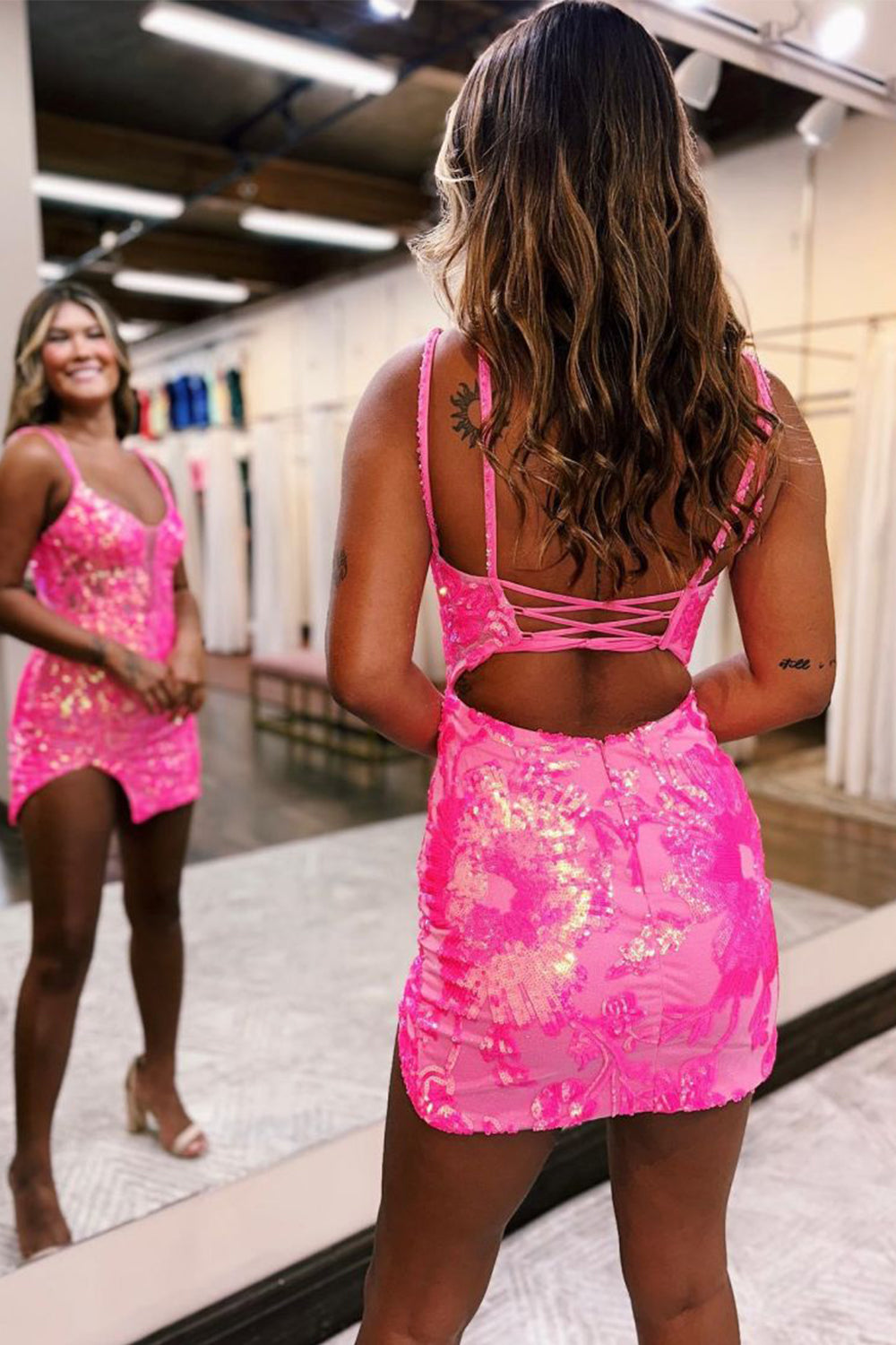 Orange Sparkly Sequins Tight Short Homecoming Dress/Mini Dress