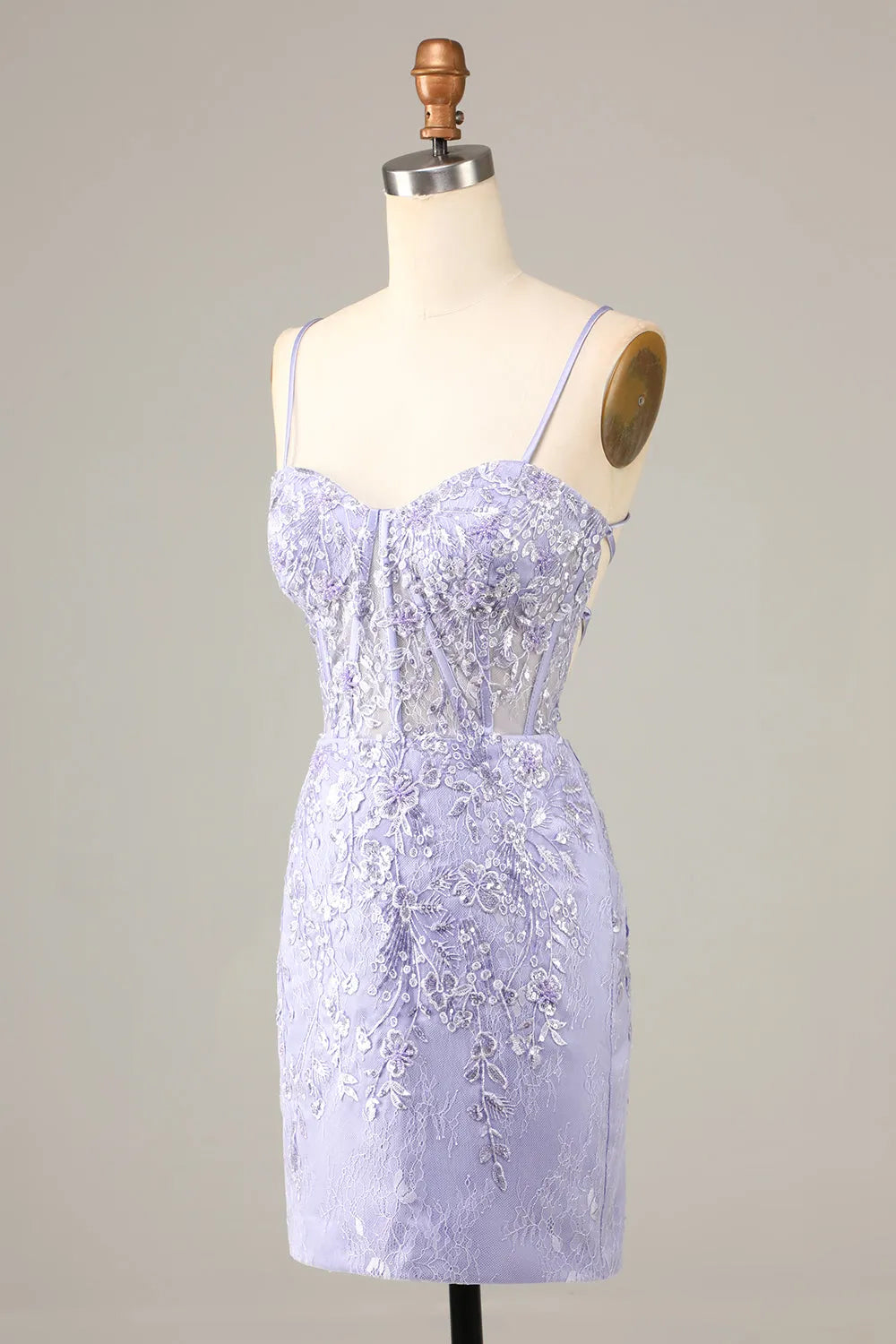 Sparkly Blue Corset Floral Tight Short Homecoming Dress/Mini Dress with Lace
