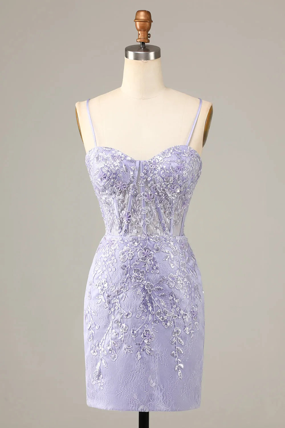 Sparkly Blue Corset Floral Tight Short Homecoming Dress/Mini Dress with Lace