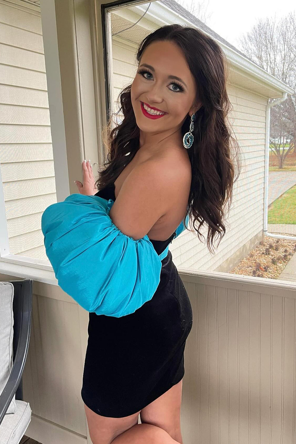 Black Detachable Sleeves Velvet Tight Short Homecoming Dress/Mini Dress