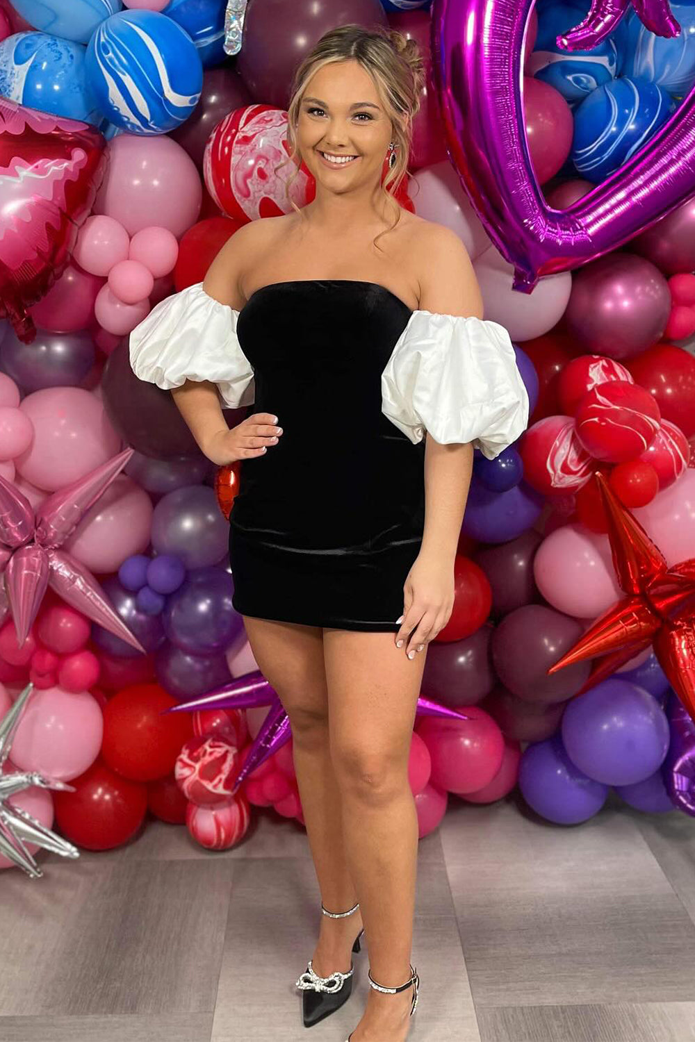 Black Puff Sleeves Tight Short Homecoming Dress/Mini Dress