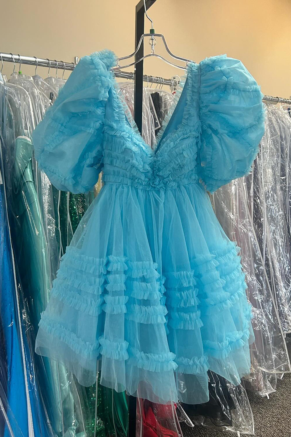 Blue Ruffled A Line Short Homecoming Dress/Mini Dress
