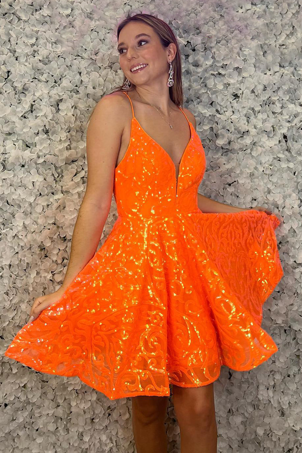 Sparkly Orange Sequined A Line Short Homecoming Dress/Mini Dress