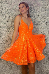 Sparkly Orange Sequined A Line Short Homecoming Dress/Mini Dress