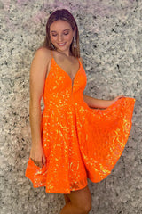 Sparkly Orange Sequined A Line Short Homecoming Dress/Mini Dress