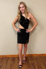 Black Mirror One Shoulder Tight Short Homecoming Dress/Mini Dress