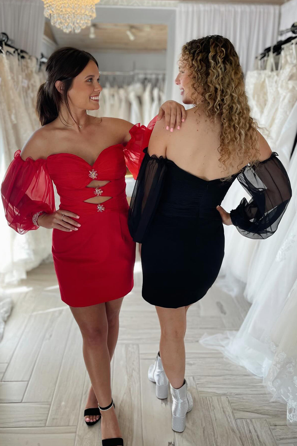 Black Off The Shoulder Sweetheart Bodycon Homecoming Dress/Mini Dress