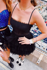 Black Ruffled Corset Short Homecoming Dress/Mini Dress