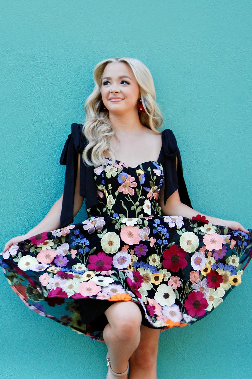 Black A Line Flower Print Short Homecoming Dress/Mini Dress