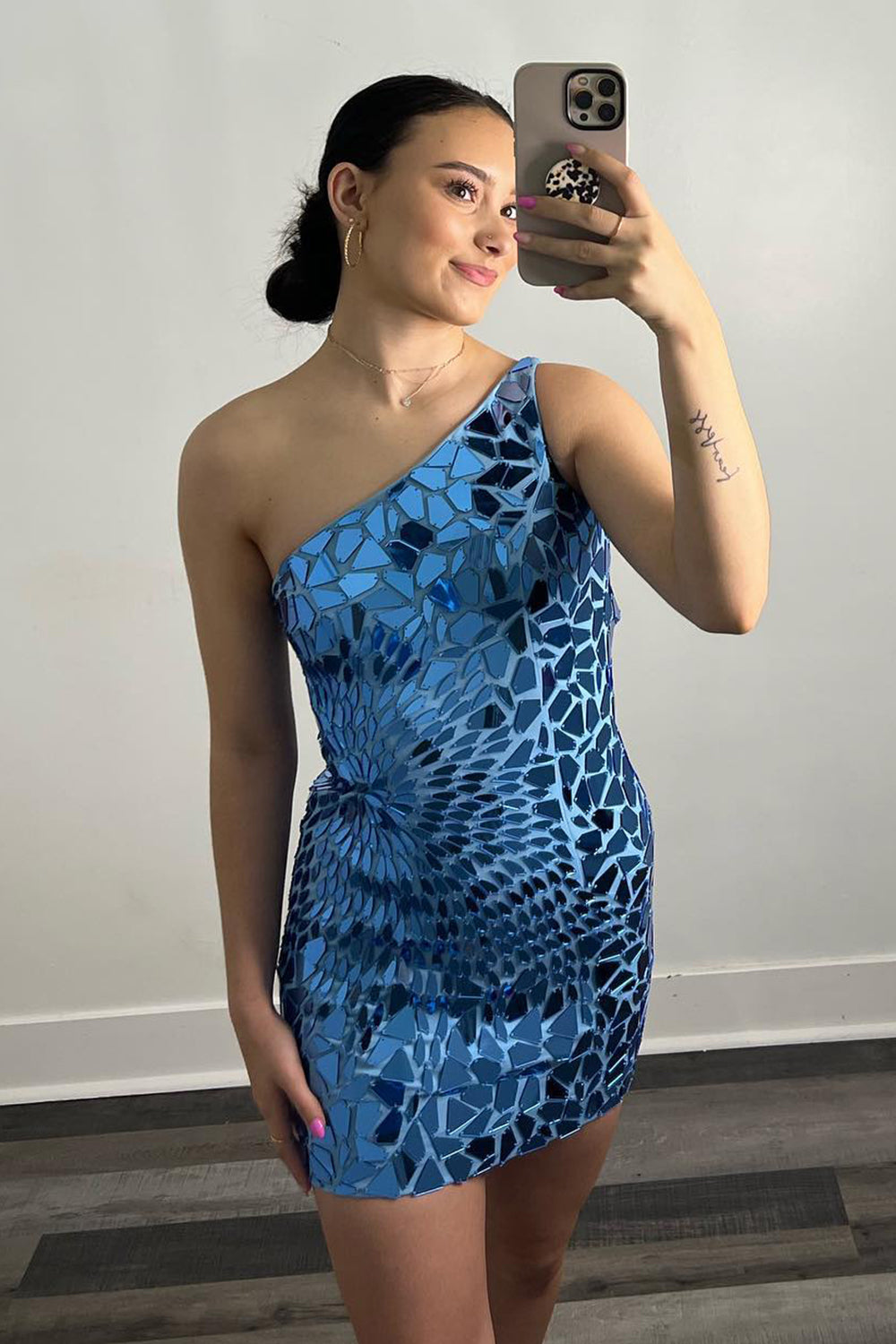 Sparkly Red One Shoulder Mirror Tight Short Homecoming Dress/Mini Dress