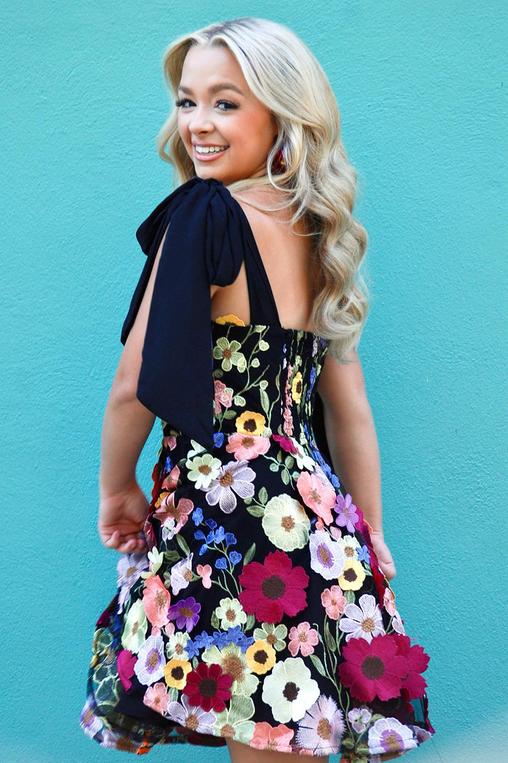 Black A Line Flower Print Short Homecoming Dress/Mini Dress