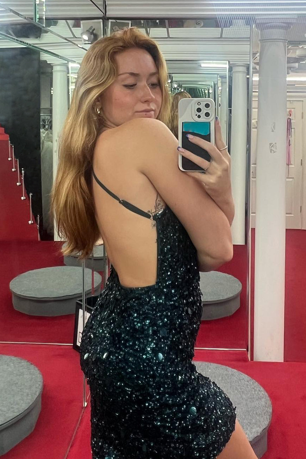 Sparkly Dark Green Halter Open Back Bodycon Homecoming Dress/Mini Dress With Sequins