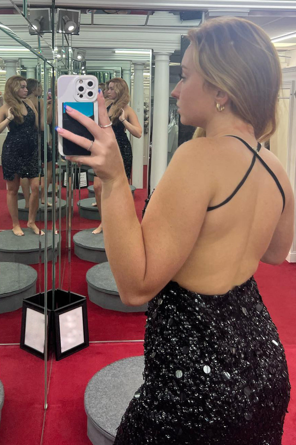 Sparkly Dark Green Halter Open Back Bodycon Homecoming Dress/Mini Dress With Sequins