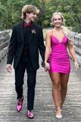 Sparkly Black Beaded Lace-Up Back Tight Short Homecoming Dress/Mini Dress