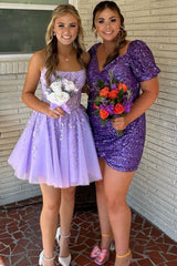 Sparkly Fuchsia Corset Lace A-Line Tulle Homecoming Dress/Mini Dress