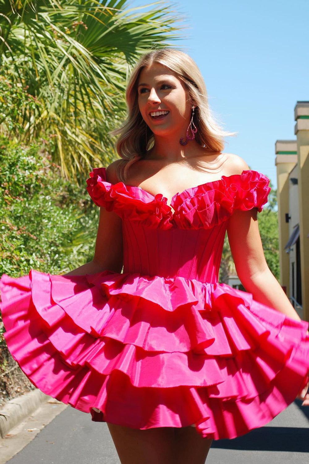 Yellow Off The Shoulder Corset Short Homecoming Dress/Mini Dress With Ruffles
