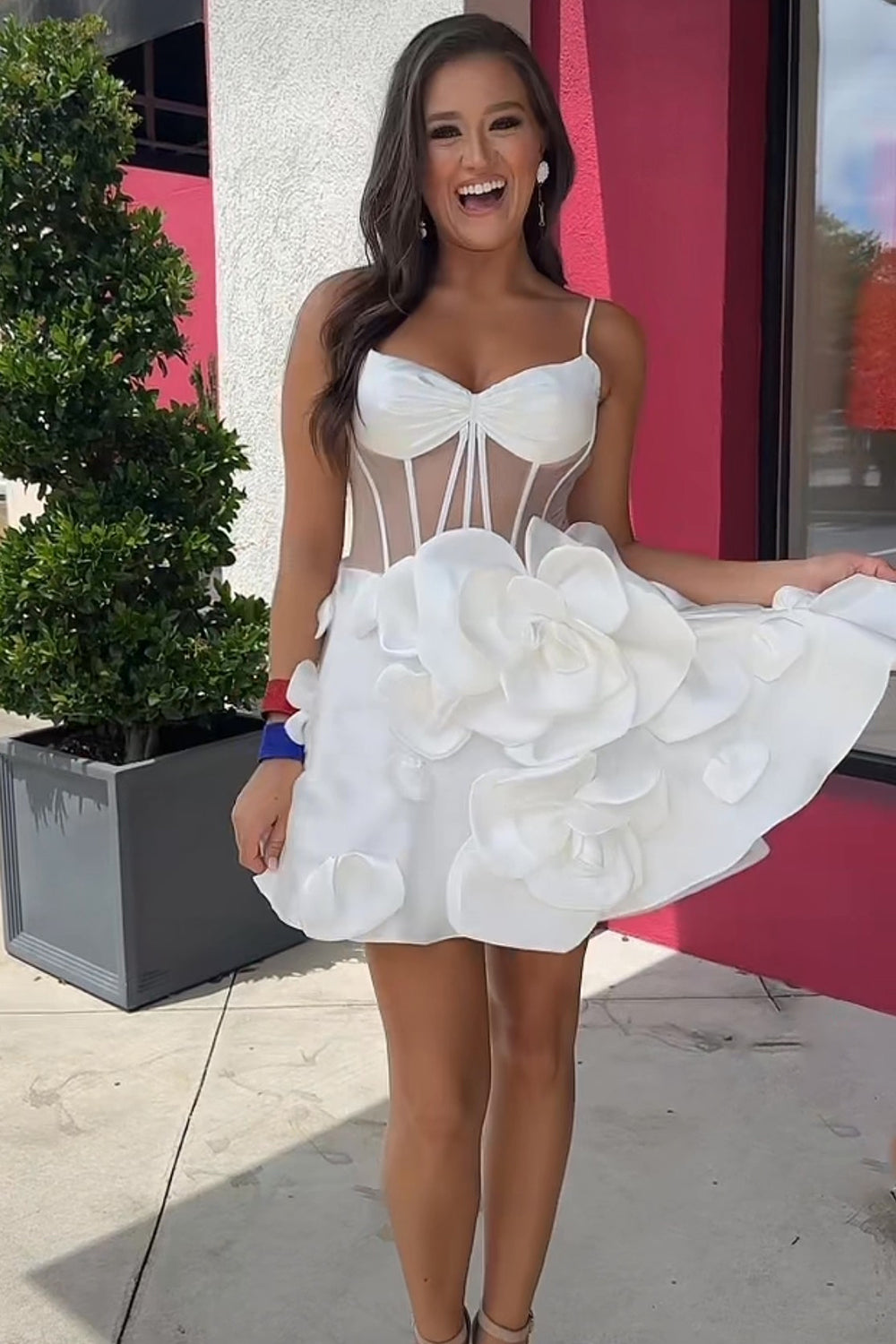 A Line Yellow Corset Short Homecoming Dress/Mini Dress With 3D Flowers
