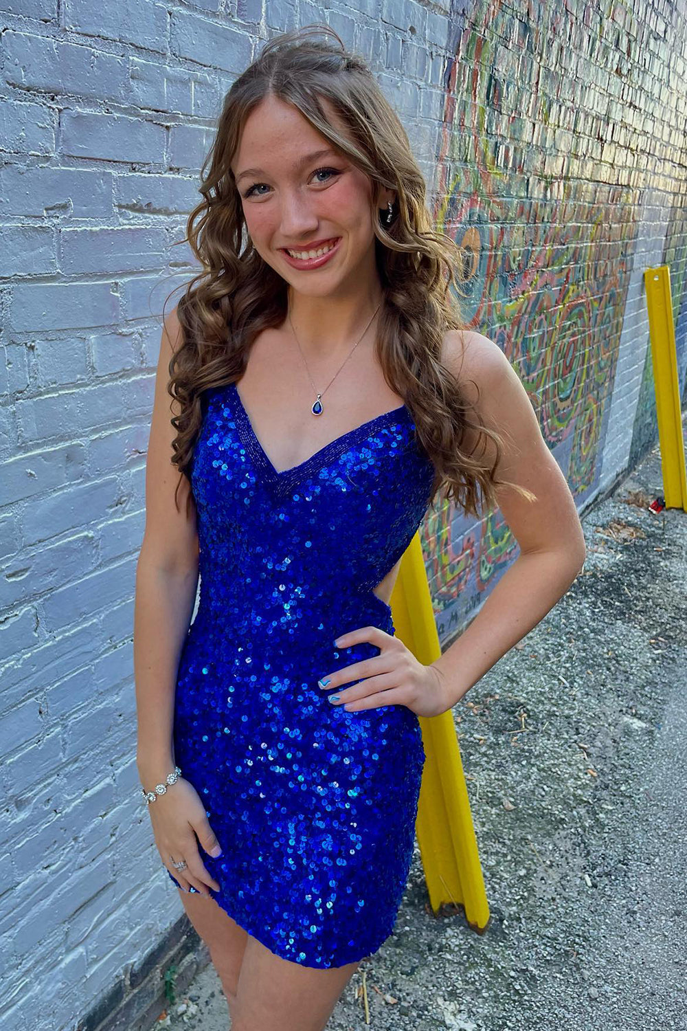 Sparkly Royal Blue Sequined Criss-Cross Straps Tight Short Homecoming Dress/Mini Dress