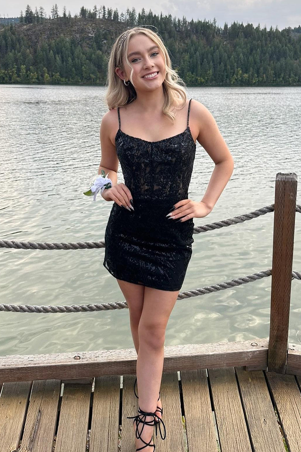 Sparkly Light Blue Lace Corset Tight Short Homecoming Dress/Mini Dress