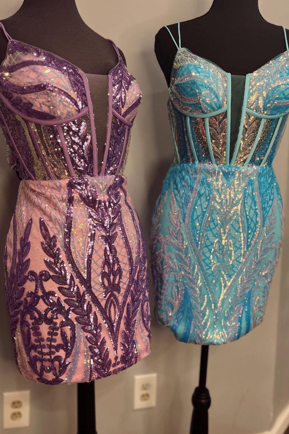 Sparkly Dark Purple Sequins Corset Tight Short Homecoming Dress/Mini Dress