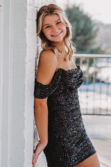 Sparkly Black Sequins Short Tight Homecoming Dress/Mini Dress
